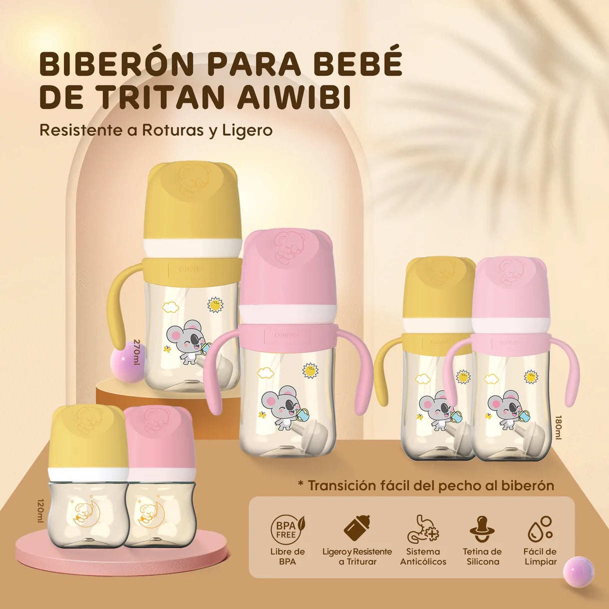 Mamadera Anticólicos Aiwibi Tritan 120ml