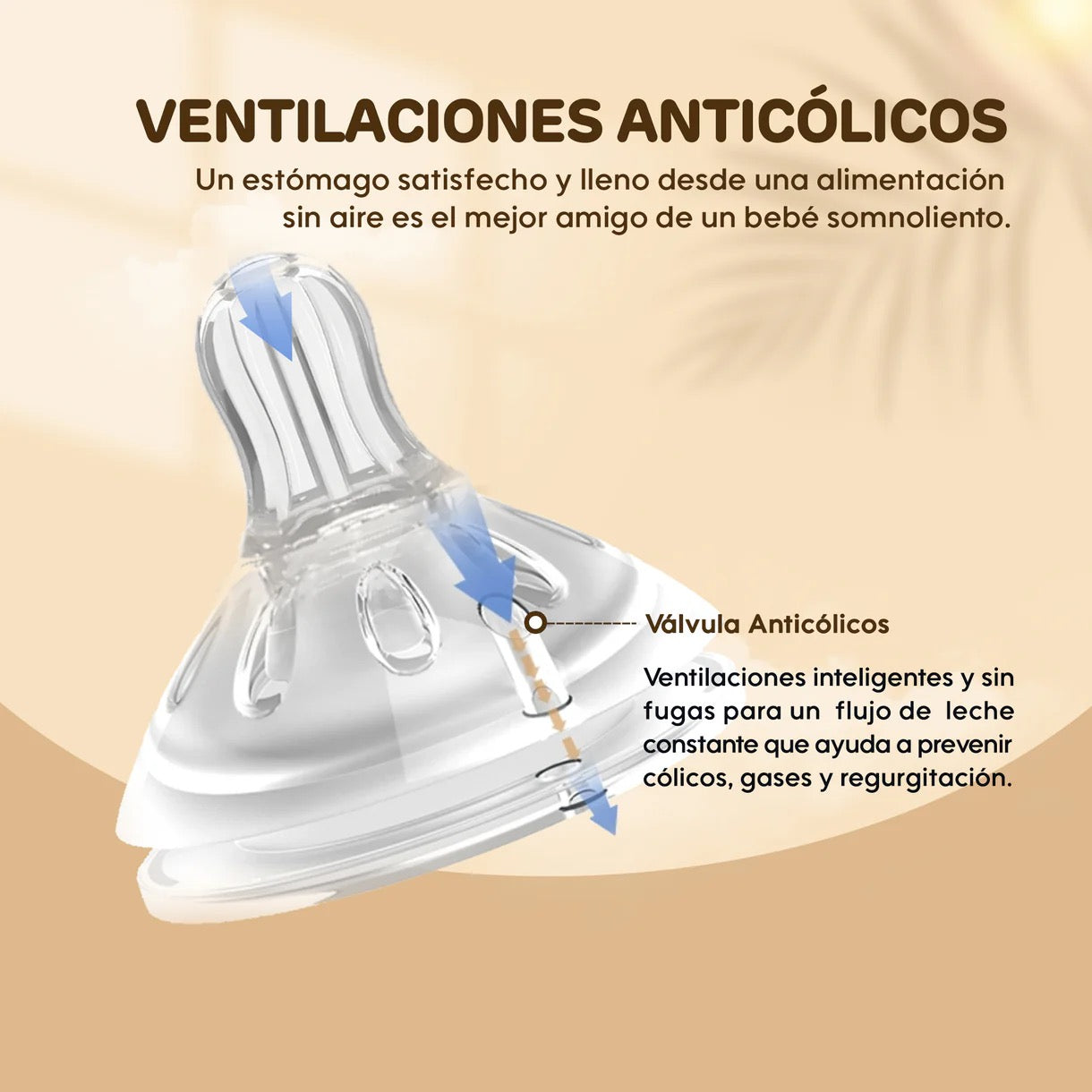 Detalle de la válvula antigases en la mamadera Aiwibi 120ml para prevenir cólicos