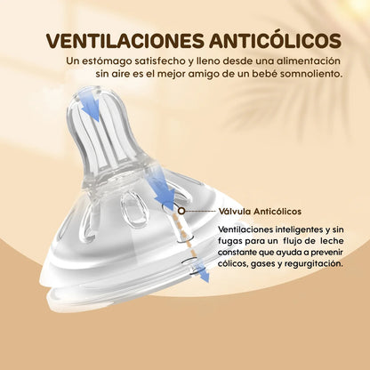 Detalle de la válvula antigases en la mamadera Aiwibi 120ml para prevenir cólicos