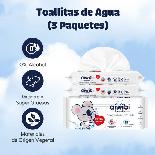 Toallitas Húmedas Aiwibi - 99.91% Agua Pura (pack 3 uds)