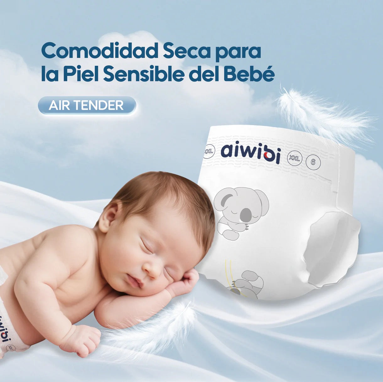 Paquetes de pañales Aiwibi Premium Care disponibles en tallas P, M, G, XG, XXG y XXXG