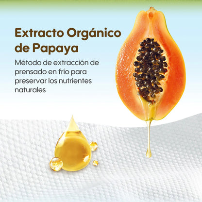 Detalle de extracto de papaya natural y agua de manantial ingredientes de toallitas Aiwibi