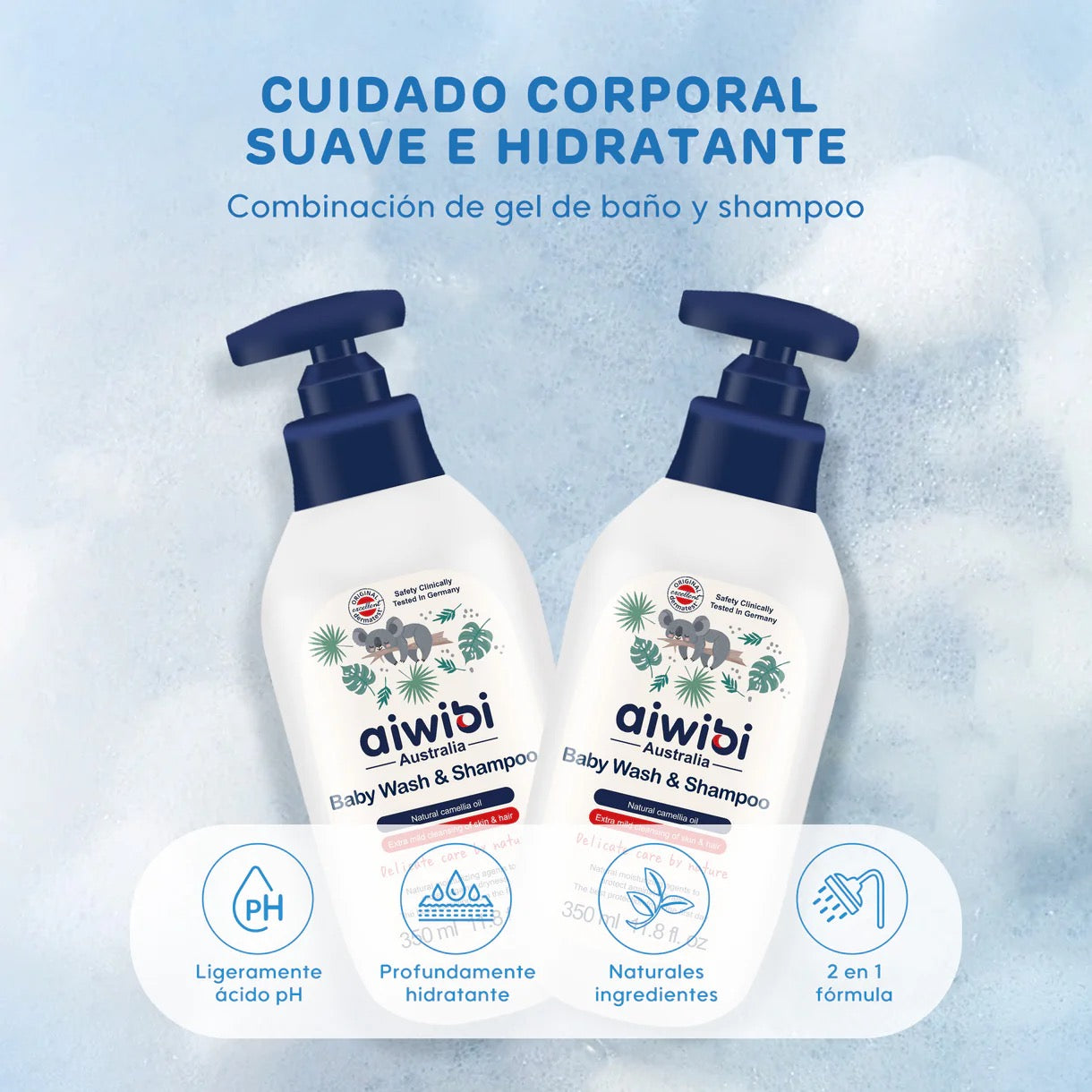 Gel de Baño y Shampoo 2 en 1 Aiwibi Hipoalergénico - 350ml