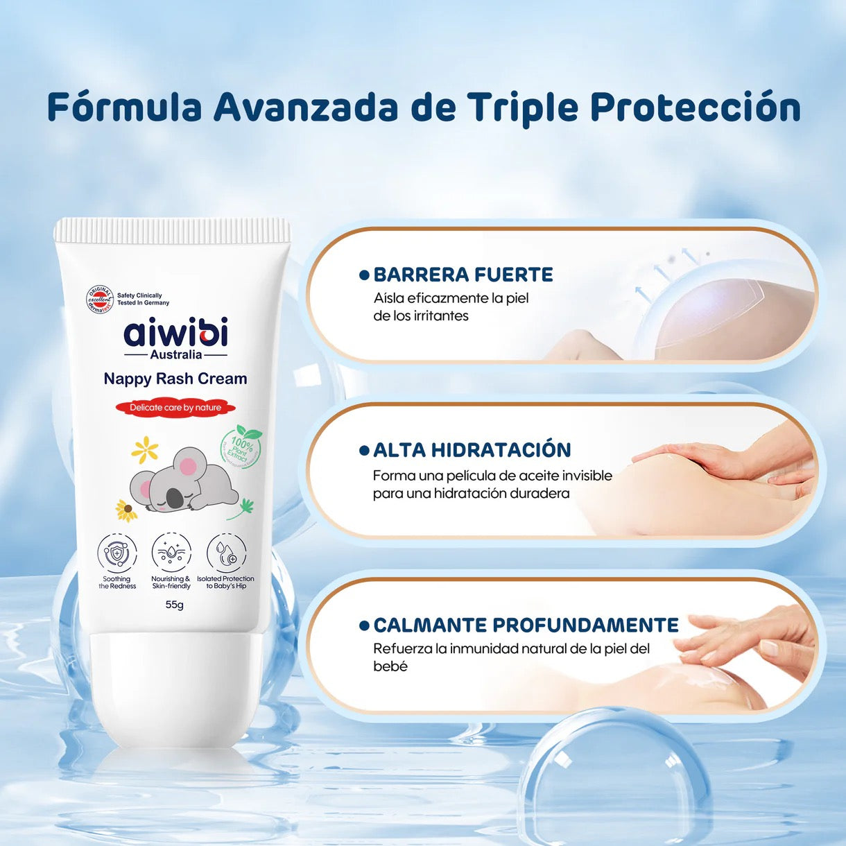 Textura protectora y suave de la pomada Aiwibi para el cuidado de la zona del pañal