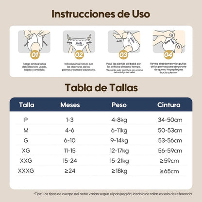 Variedad de tallas L, XL, XXL de pañales pants Aiwibi en formato pack ahorro