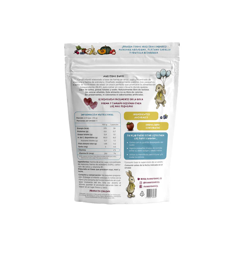 Puffs de Manzana y Arándano Kuna Foods - Formato Familiar (50g)
