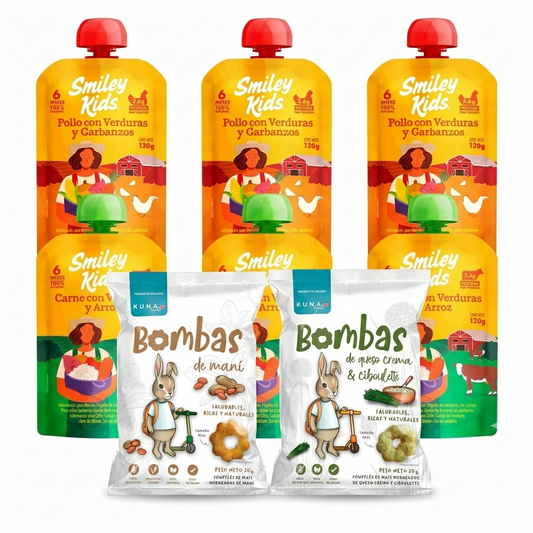 Mini Pack Comida Real Smiley con Colados Orgánicos y Bombas de Maní Kuna — Misión Papá Chile