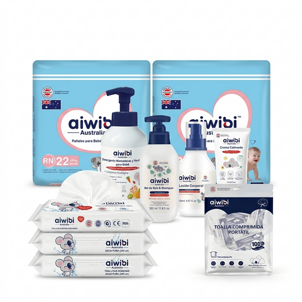 Pack Misión Recién Llegado con Pañal RN y cuidado de piel completo Aiwibi — Misión Papá Chile