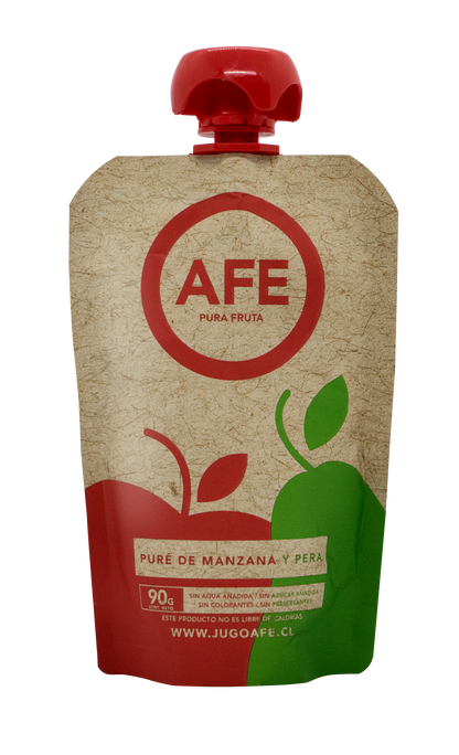 Sachet de puré de manzana y pera AFE 90g colación saludable para niños.
