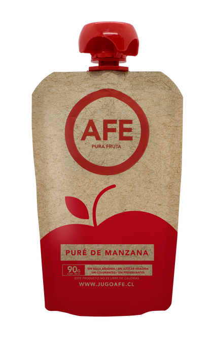 Sachet individual de puré de manzana AFE 90g colación sana para niños.