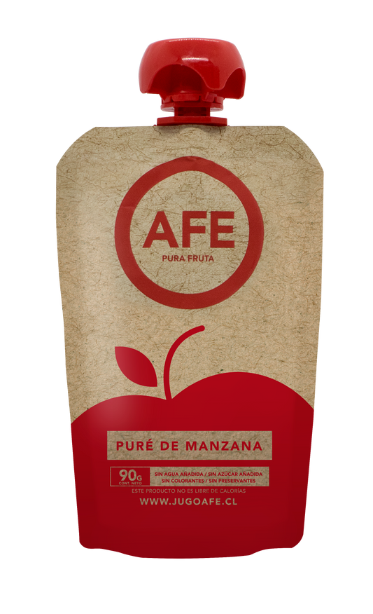 Sachet individual de puré de manzana AFE 90g colación sana para niños.