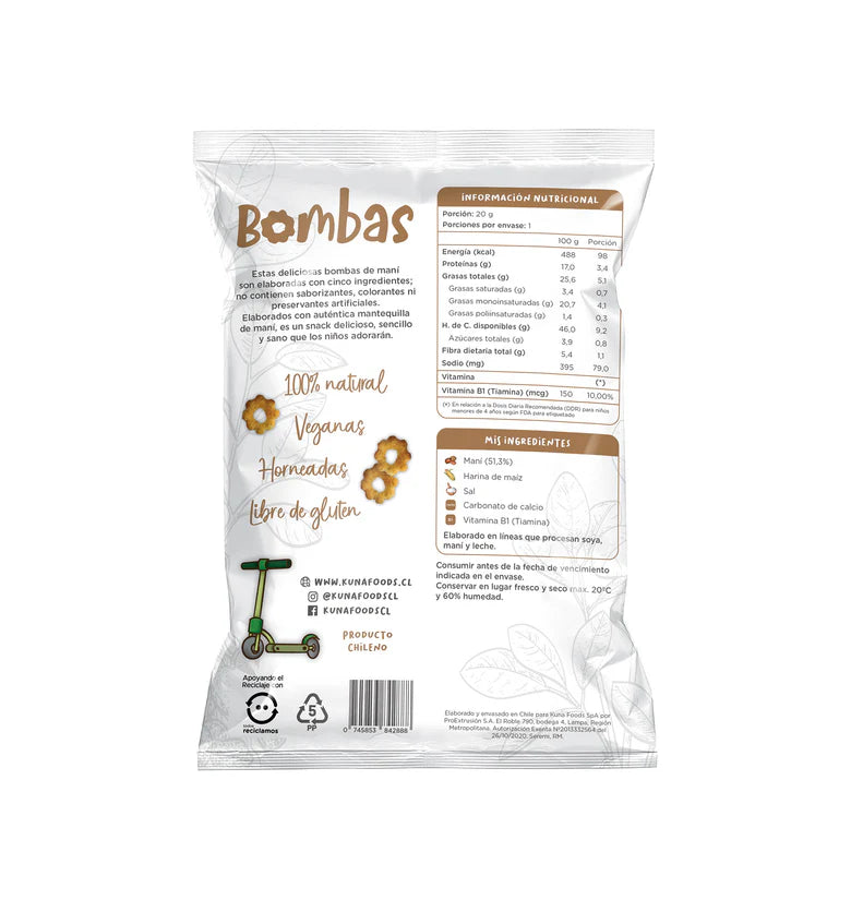 Bombas de Maní Kuna Foods 20g – Colación Saludable Libre de Sellos